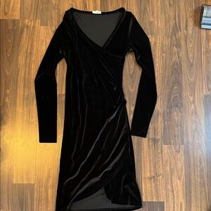 Wilfred Black Velvet Wrap Dress with Long Sleeves